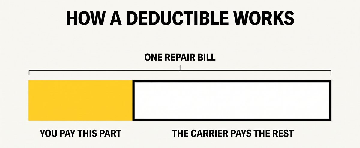 How a deductible works: you pay this part of a repair bill, the carrier pays the rest
