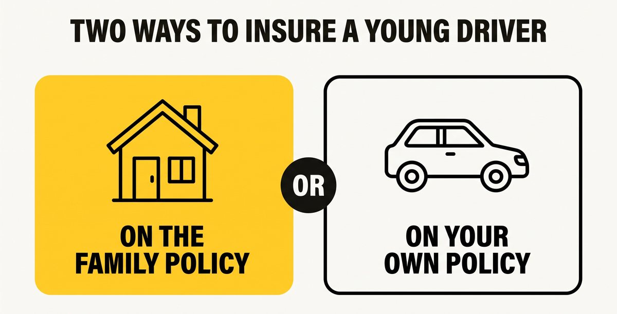Two ways to insure a young driver: on the family policy, or on your own